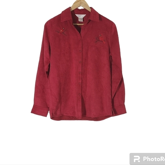 Northern Reflections Red Embroided Suede Button Down Shirt Shacket Size XS - Picture 4 of 16